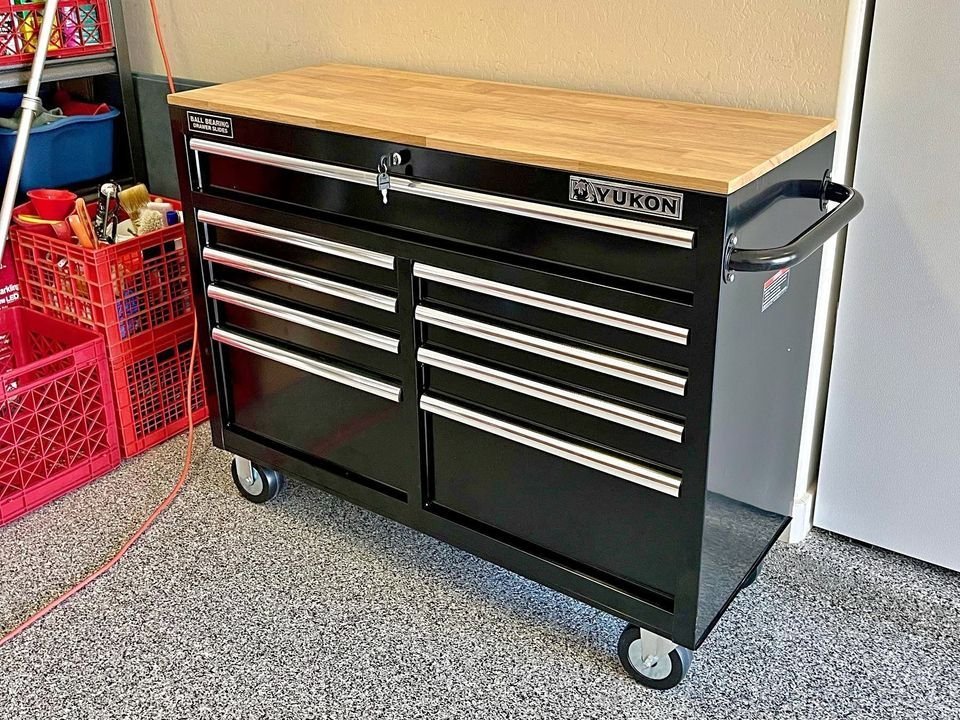 46 in. 9 Drawer Mobile Storage Cabinet with Solid Wood Top