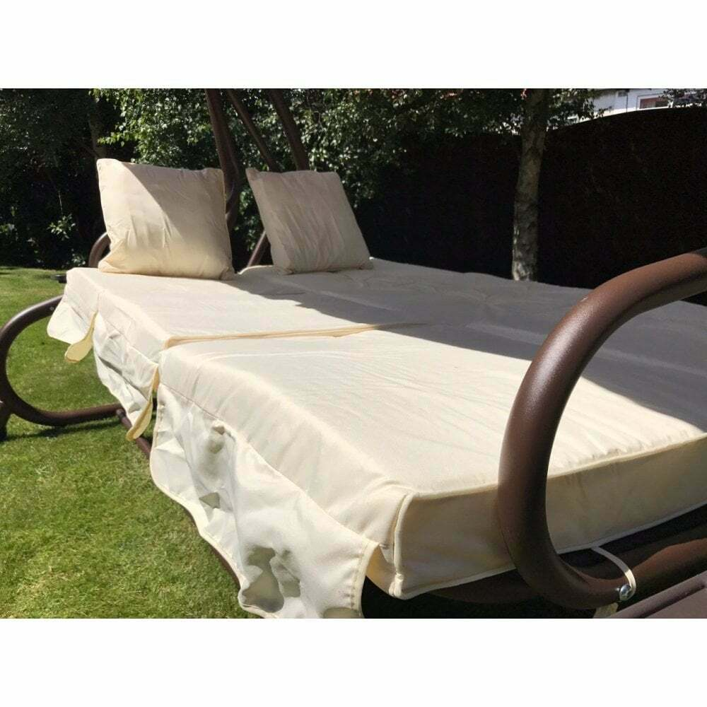 Somerset 3 Seat Swing Hammock Bed Heavy Duty Garden Bench Patio Brown Cream Seat