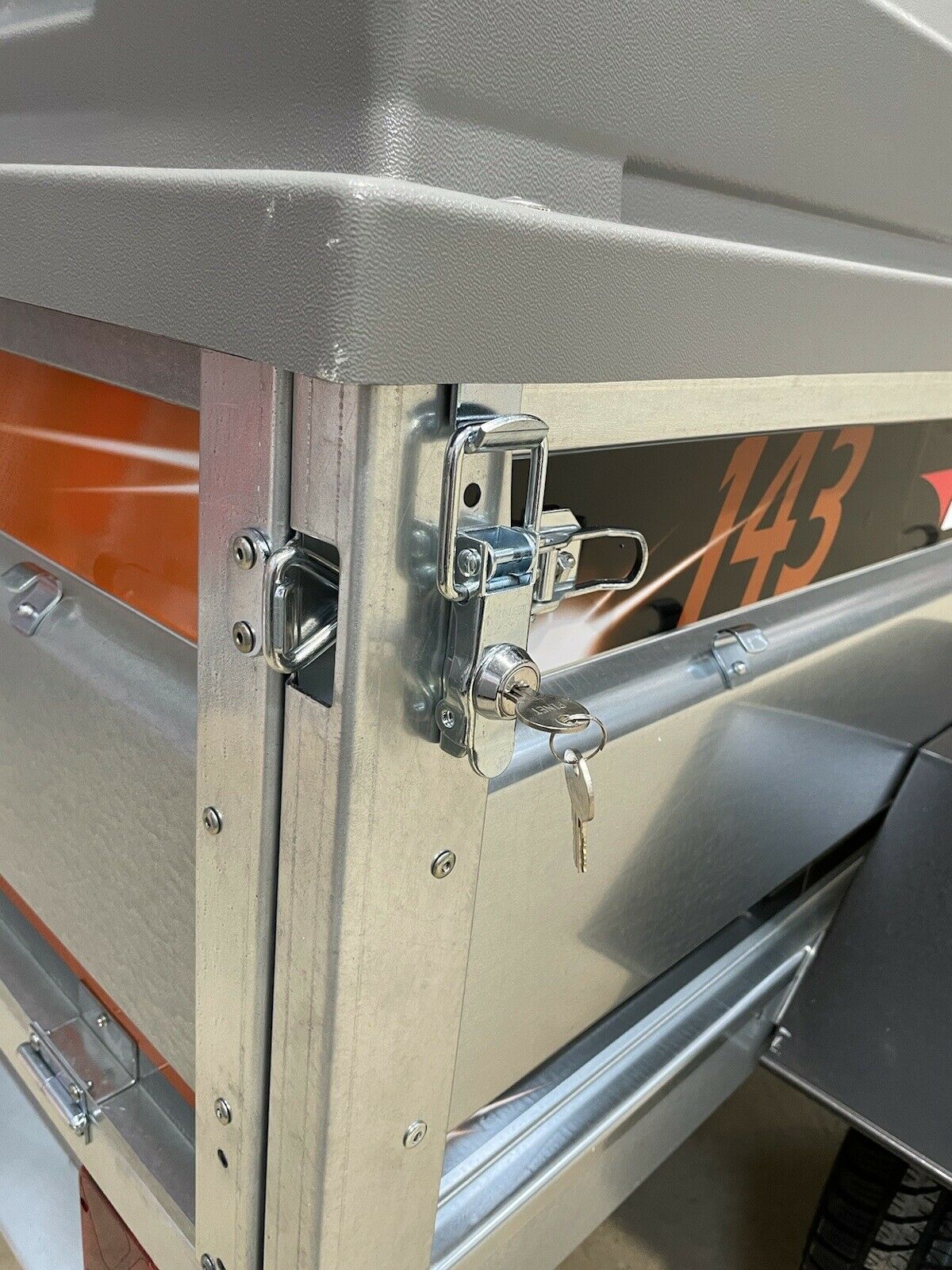 Newly assembled Erde 143 box car camper trailer with lockable ABS hard top