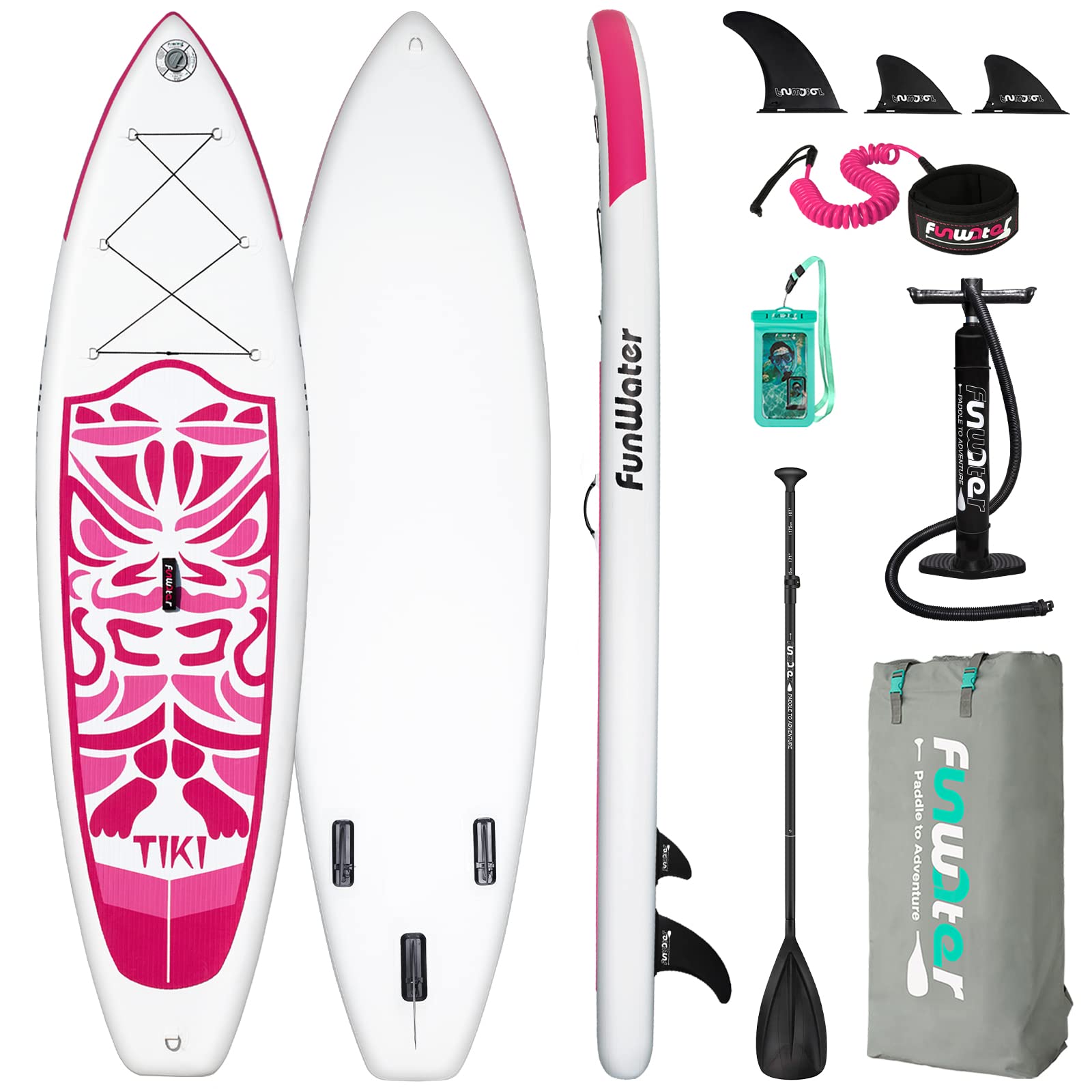 FunWater SUP Inflatable Stand UP Paddle Board 320x83x15cm Ultra-Light Everything Included ISUP, Adj Paddle, Pump, SUP Backpack, Leash, Waterproof Bag, Non Slip Deckpad Youth & Adult