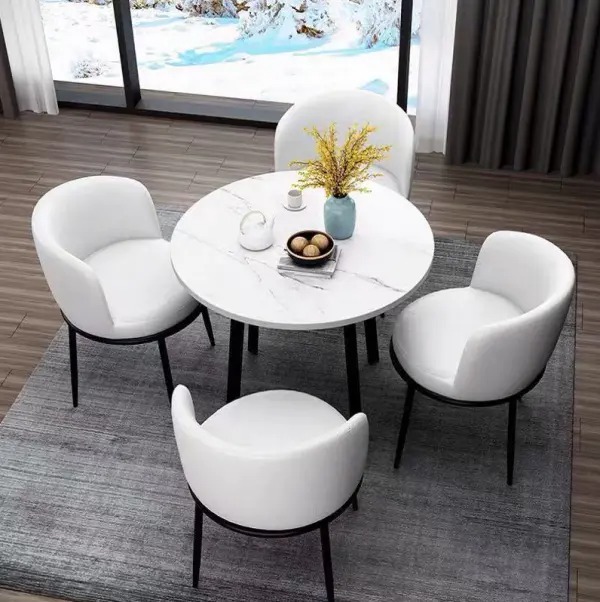 【Furniture】【BS】5-Piece Dining Table Set, Modern Round Dining Table & 4 Dining Chairs