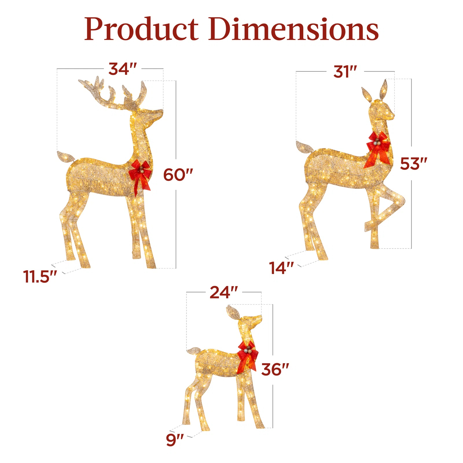 【Décor】【BS】3 Piece Christmas Deer Light Display Set