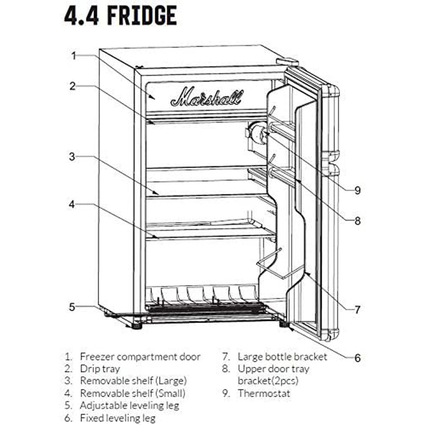 Marshall MF44BLKNAU 4.4 Cubic-Foot Bar Fridge with Freezer, Black
