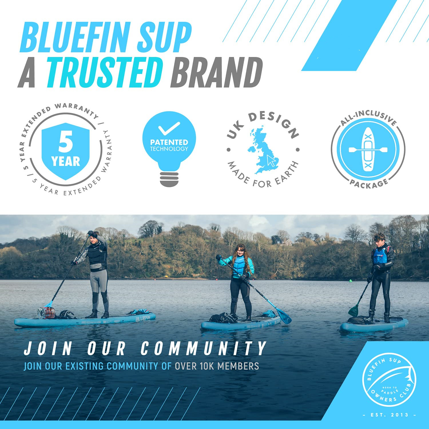 Bluefin SUP Inflatable Stand Up Paddle Board | 6” Thick | Kayak Conversion Kit | All Accessories | Multiple sizes: Kids, 10’8, 12’