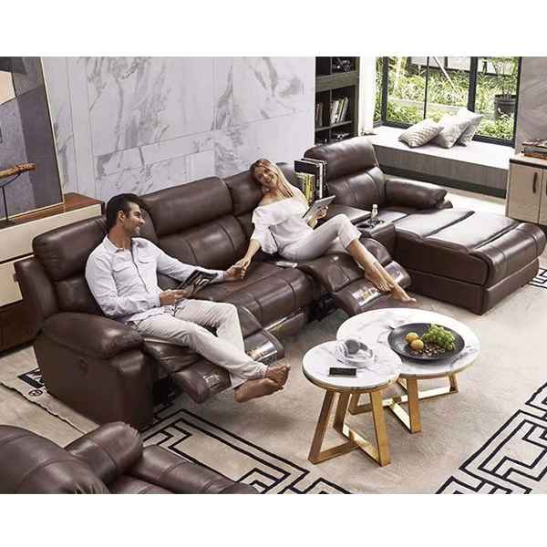 Leather electric function sofa leather art large and small apartment combination living room furniture modern minimalist zero wall decoration